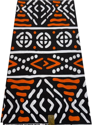 Impresiones de cera africanas de súper calidad se venden por 6 yardas - blanco-naranja-negro Foto 1 de 4