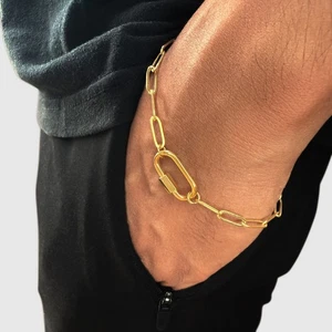 Oval Paperclip Bracelet Chain 18k Gold with Carabiner Lock Minimalist Jewelry 7” - Picture 1 of 12