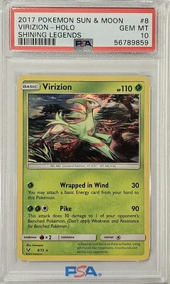 2017 POKEMON SUN & MOON SHINING LEGENDS #8 VIRIZION-HOLO PSA 10 GEM MINT - Image 1 of 2