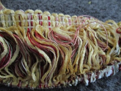 New 2" Wide Gold, Wine, Green, & Tan Brush Fringe Fabric Trim 2 Yards - Image 1 of 3