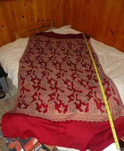 Vintage Shawl 100% Kashmiri Wool Red SWI 78”X41” Reversible Excellent Condition - Picture 1 of 14