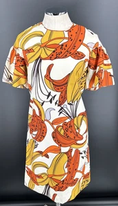 Vestido Malia Hawaii Talla 10-12 Naranja Floral Cuello Simulado Funda Tejido Vintage - Imagen 1 de 7