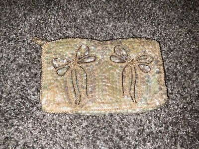 Antiguo Bolso de Mano Vintage Blanco Micro Lentejuelas Hecho en Japón Motivo de Arco Cartera Años 50 Foto 1 de 4