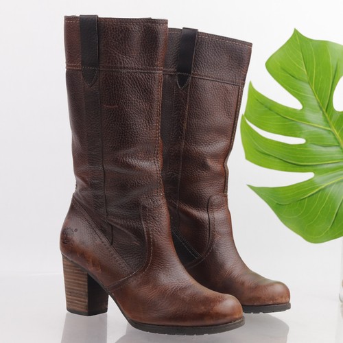 Stivali Timberland da donna Rudston taglia 6 5 tacco a blocco medio pull on marroni in pelle