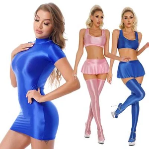 UK Women's Glossy Crop Tank Top with Mini Skirts Stockings /Bodycon Minin Dress - Picture 1 of 162