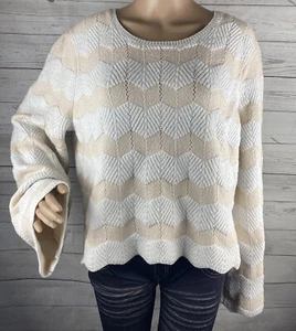 LC Lauren Conrad Suéter XXL Rosa Pálido Blanco Chevron Mangas de Campana a Rayas Tejidas - Imagen 1 de 12