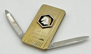 Vintage IMPERIAL Money Clip Pocket Knife 'Be A Good Guy' White Horse Gold-Tone - Picture 1 of 12