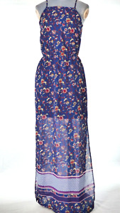 HM Dress Maxi Floral Navy Blue Scarf Print Long Flowy Summer Strappy  UK 10