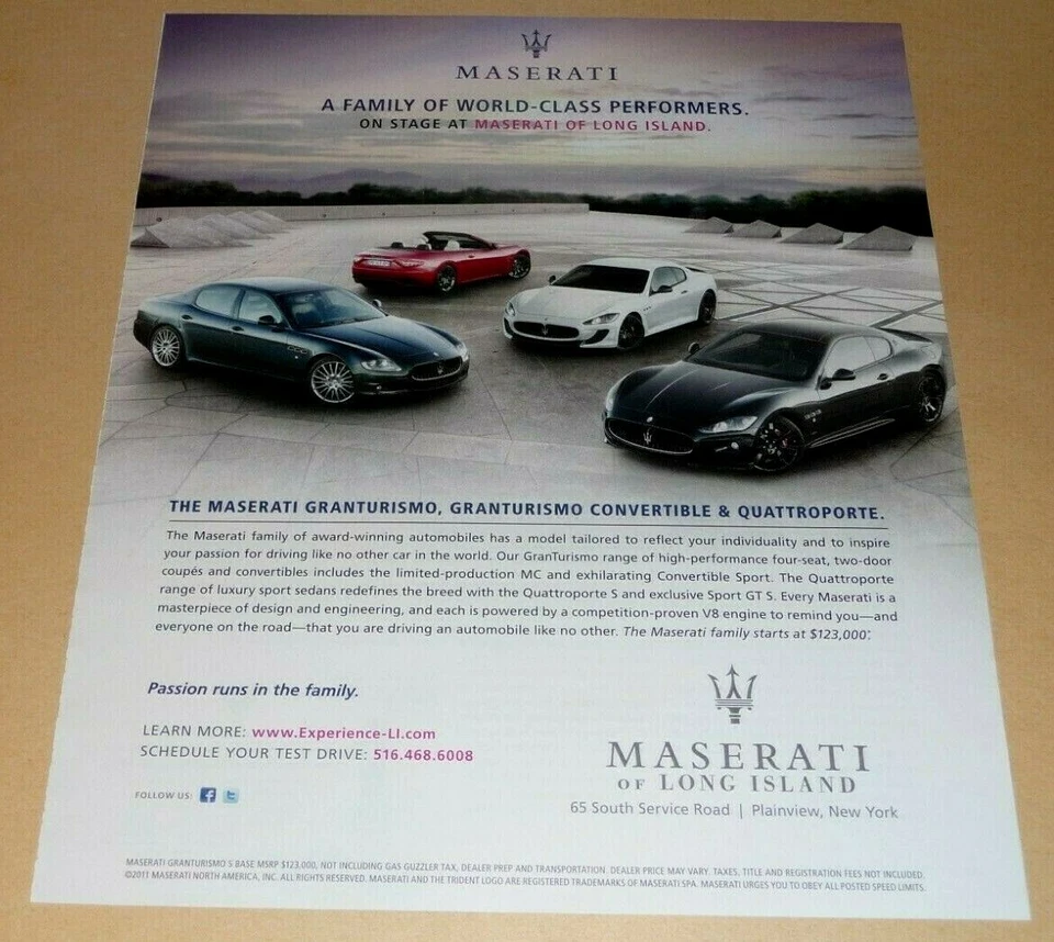 MASERATI  SPORTS CARS -A FAMILY OF WORLD CLASS PERFORMERS 2011 - Image 1 of 1