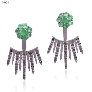 Pendientes chaqueta con oreja de diamantes negros esmeralda de 2,34 quilates de plata de ley 925 - Imagen 1 de 5