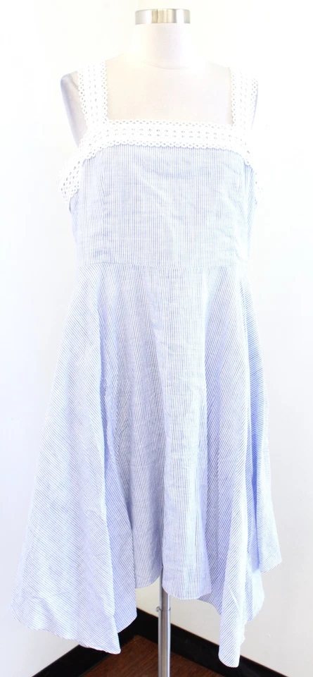 Ivanka Трамп синий белая полоса ассиметричный кромки кружева отделки платье Summer повседневный 14 - Изображение 1 из 4