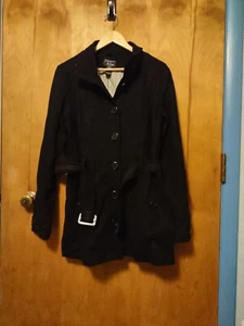 VANITY WOMEN WINTER COAT Size- XL Black Belted Button Up - Picture 1 of 5
