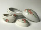 Porcelain Hand Painted Floral Pattern Egg Trinket Box Set of 2 Signed Vintage