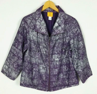 Ruby Rd. Chaqueta para mujer 12 púrpura plata artística abstracta manga 3/4 cremallera frontal Foto 1 de 4
