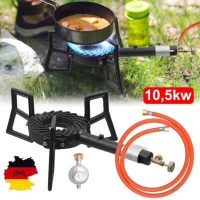 3 Fuß Gaskocher 10,5kw Hockerkocher Gasbrenner Campingkocher Wok Druckminderer - Bild 1 von 4