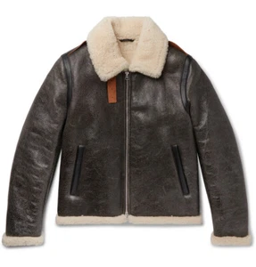 ACNE STUDIOS Lammfell-gefütterte Struktur-Lederjacke IT 46 Braun Neu mit Etikett 2500 $ - Bild 1 von 7