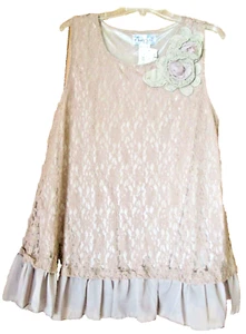 LADY NOIZ - Women's Large Beige/Cream Lace Sleeveless tunic/dress w/ Ruffle NWT - Picture 1 of 10