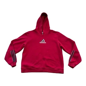 Vtg Adidas Hooded Sweatshirt Women Size L Red Gray White Hoodie Embroidered Y2K - Picture 1 of 10