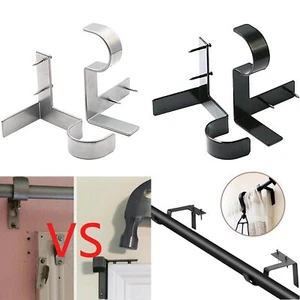 Single Curtain Rod Holders Wall Ceiling Window Frame Bracket Steel No Drill - Picture 1 of 14