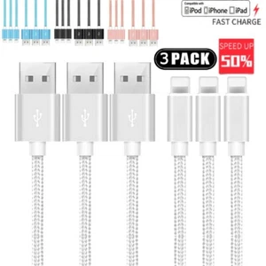 3Pack 10FT USB Cable For iPhone 6 7 8 Plus iPhone 12 11 X XR Pro SE Charger Cord - Picture 1 of 30