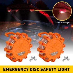 LED Light Safety Roadside Flashing Beacon Warning Road Flares Disc Emergency 2PC - Picture 1 of 8
