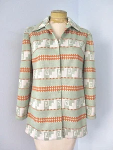Giacca Segretaria Vintage Anni '60 Mod Verde Ruggine Righe Geometriche Pugnale Collare M - Foto 1 di 5