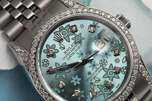 Rolex Datejust 36 mm Ice Blue Flower Diamond Accent Dial Steel Watch 16014 - Picture 1 of 11