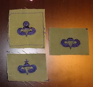 USAF PATCH,OBSOLETE PARACHUTE BADGES,BLUE ON OD CLOTH (SET OF 3) - Foto 1 di 1