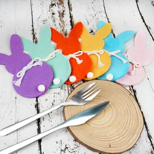 Easter Cartoon Rabbit Tableware Organizer Fork Knife Cutlery Bag Holder Decor - Picture 1 of 19