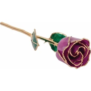 Amethyst Lacquered Real Rose 24K Gold Plated Trimmed February Birthstone Rose - Picture 1 of 5