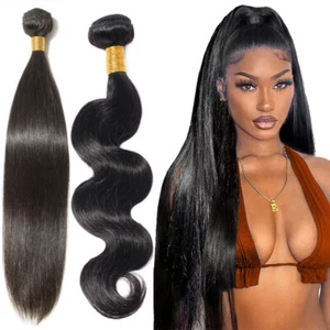 THICK 1-3 BUNDLES Brazilian Virgin Human Hair Weft Extensions Straight Body Wave - Picture 1 of 72