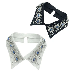 Damen Kristall Blume abnehmbarer gefälschter Kragen Strass Tops Shirt Halsband - Bild 1 von 7