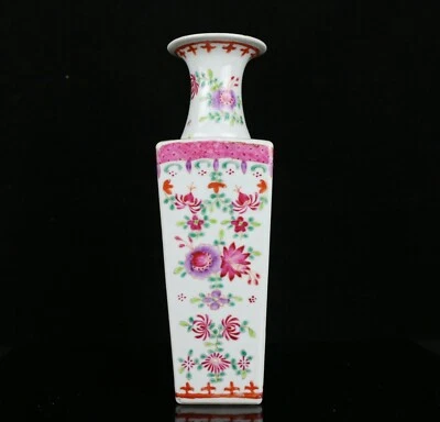 Antique Chinese Porcelain Famille Rose Floral Vase 10"H - Image 1 of 4