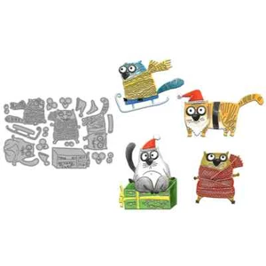 Christmas Cats Santa Hat Sledding Gifts Scarf Metal Cutting Dies Card Craft - Picture 1 of 5