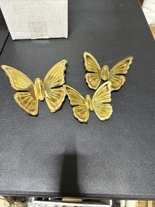 MCM Vintage Brass Metal Butterflies Wall Hanging Lot of 3 Ornate Home Decor - Picture 1 of 2