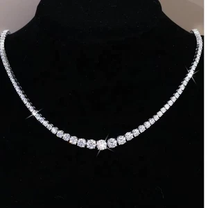 10.00Ct Lab Grown Diamond Graduated Tennis Necklace 10K White Gold 17" D-E/VVS - Picture 1 of 14