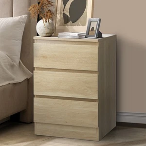 Oikiture Bedside Table 3 Drawers Side Tables Storage Cabinet Nightstand Natural - Picture 1 of 10