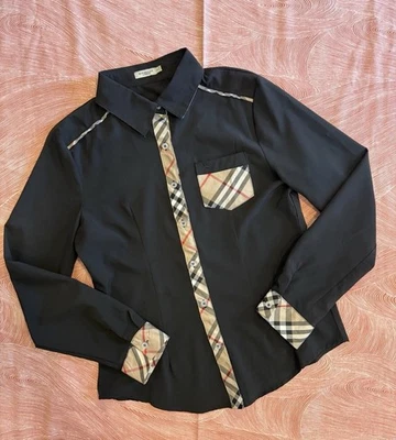 Blusa BURBERRY para mujer negra a cuadros Nova con botones, etiqueta XL, funciona pequeña Foto 1 de 4
