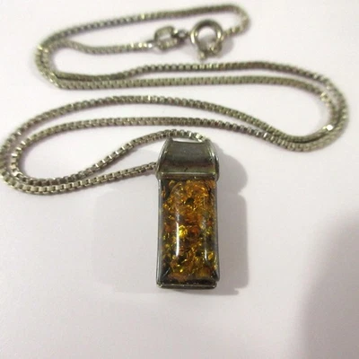 Colgante de plata ámbar colgante collar talismán 925 cadena caja esterlina 16" Foto 1 de 4