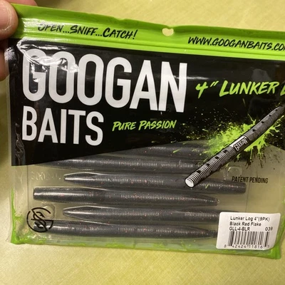 Googan Baits: 4" Lunker Log - Black Red Flake Bait Worms 9 count pack