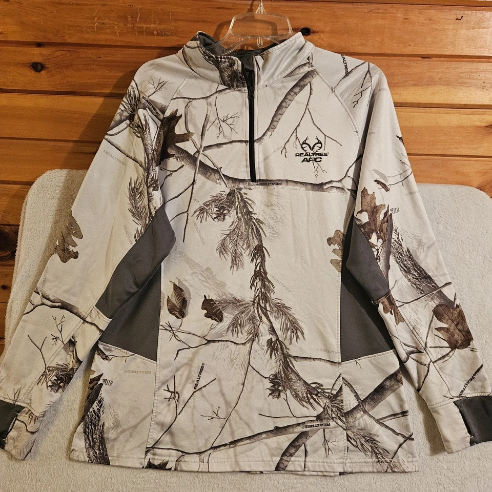 Realtree Jacket Snow Camo XL Women APC 1/4 Zip Mock Neck Pullover Hunting Woods - Image 1 of 4