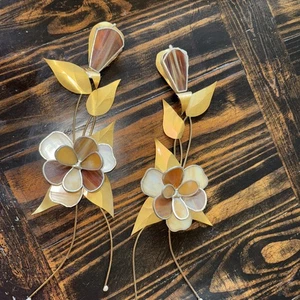Vintage Stain Glass Flowers W/Metal Stems & Leaves Wall Art - Picture 1 of 8