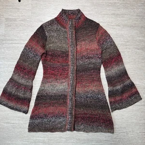 prAna Amber Duster Sweater Bell Sleeve Snap Buttons Knit Wool Blend Womens M - Picture 1 of 9