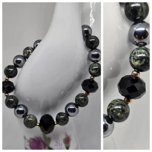 🖤“Shadow Pulse”-Piedras Gemas Serpentine Terahertz Pulsera Vintage Cristal Negro - Imagen 1 de 7