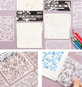 6 Set Flowers Waves Pattern Stencils Painted Signs Stencil Swirls Clock Gears - Picture 1 of 7