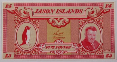 Jason Islands ND 5 Pounds Rock Hopper Penguin Uncirculated banknote - Image 1 of 2