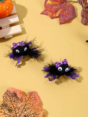 2 PIEZAS Pinzas para el cabello de Halloween para niñas, tela araña decoración pinzas para el cabello ojos googly Foto 1 de 4