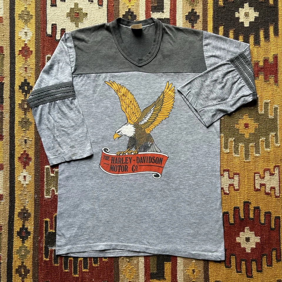 Camiseta Harley Davidson Motor Co Eagle vintage años 80 manga 3/4 talla L - gris  Foto 1 de 4