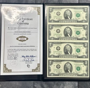 Uncut Sheet Of 4 2009 US $2 Dollar Bills -Ohio -  World Reserve Monetary  - Picture 1 of 10