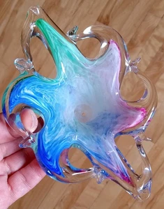 Vtg Unique Murano Italy Aquatic Art Glass Hand Blown Abstract Bowl Trinket Dish - Picture 1 of 10